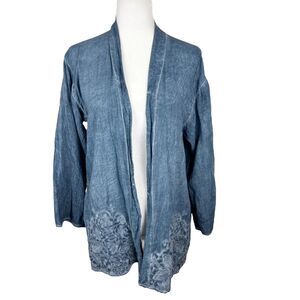 Andree by Unit Cardigan Women Small Bllue Chambray Floral Embroidered Casual